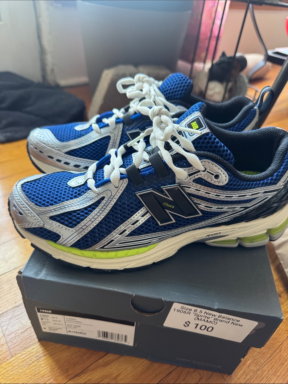 New Balance 1906R ‘Sprite’ Blue & Silver Running Sneakers w/Lime Accents sz 8.5